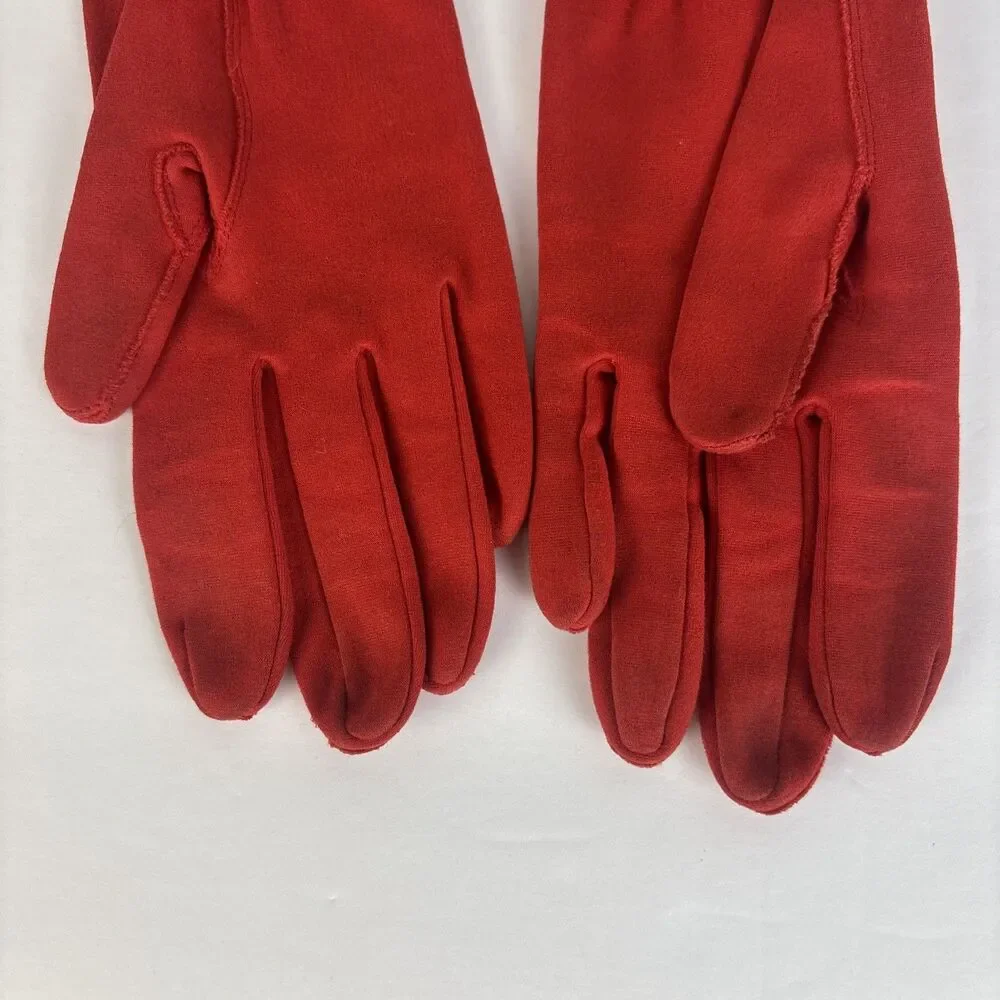 VTG Crescendoe Red Gloves Size 7 1/2 (7.5) Long Opera